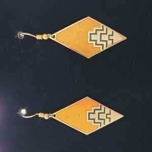 Earrings gold tone painted yellow and black diamond shaped